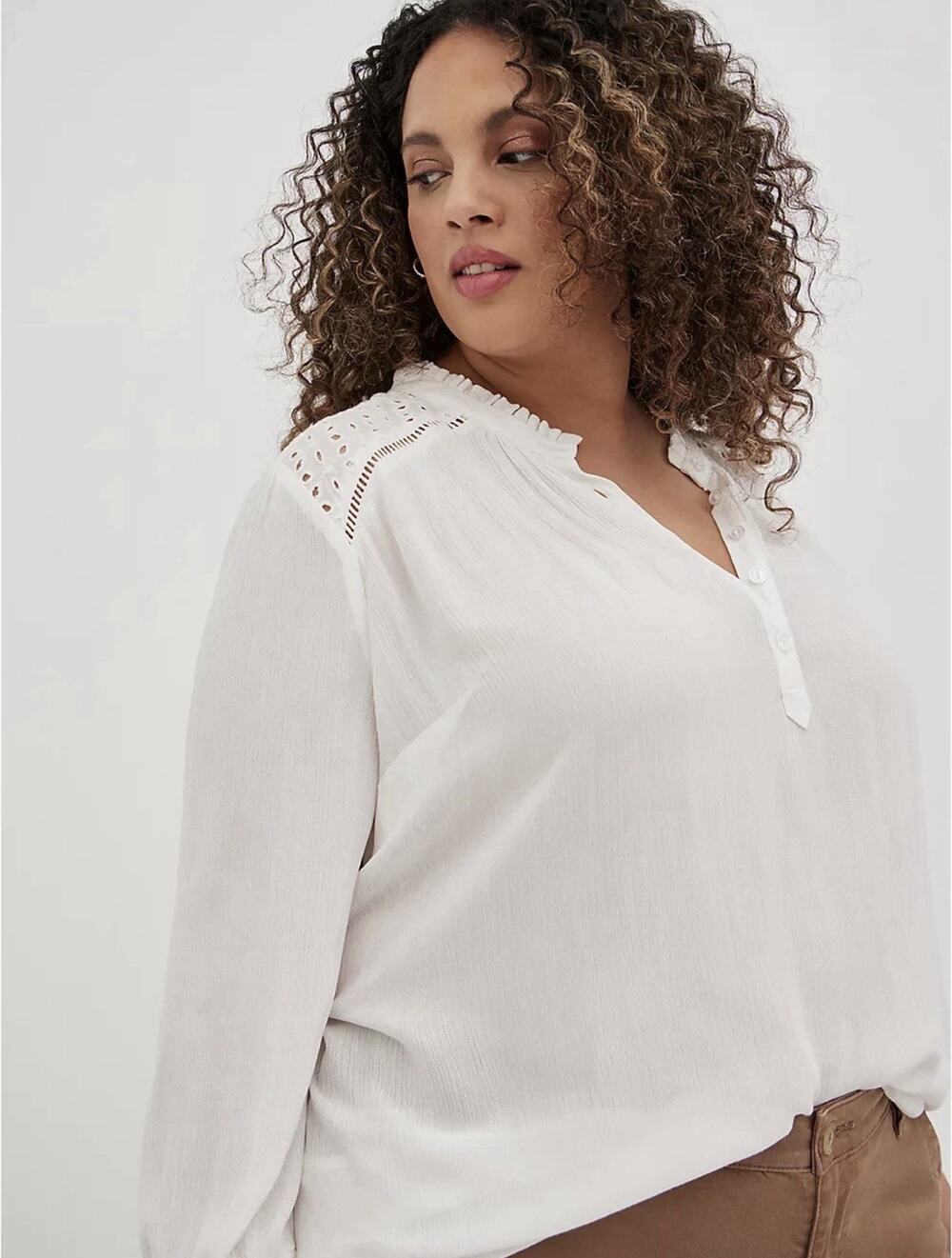 Torrid Top Gauze Boho Long Sleeve White Eyelet Size 2X NWT